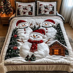 Frosty Friends 3 Piece Quilted Bedding Set Gift For Holiday Decor Lovers
