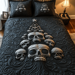Dark Skull 3 Piece Quilted Bedding Set Christmas Gift For Gothic Decor Lovers