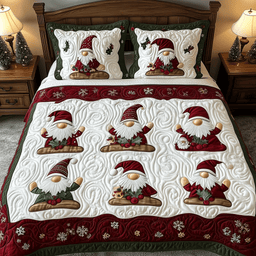 Gnomes 3 Piece Quilted Bedding Set Christmas Gift For Holiday Decor Lovers