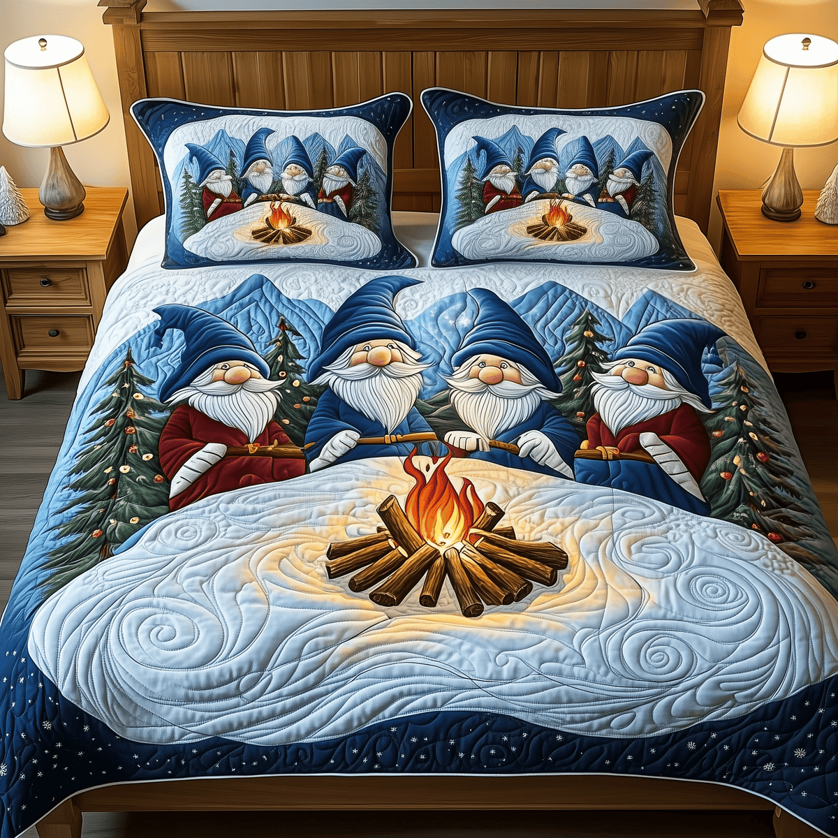 Gnomes 3 Piece Quilted Bedding Set Christmas Gift For Holiday Decor Lovers