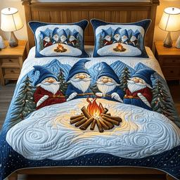 Gnomes 3 Piece Quilted Bedding Set Christmas Gift For Holiday Decor Lovers