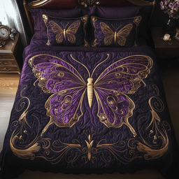 Midnight Butterfly 3 Piece Quilted Bedding Set Gift For Butterfly Lovers