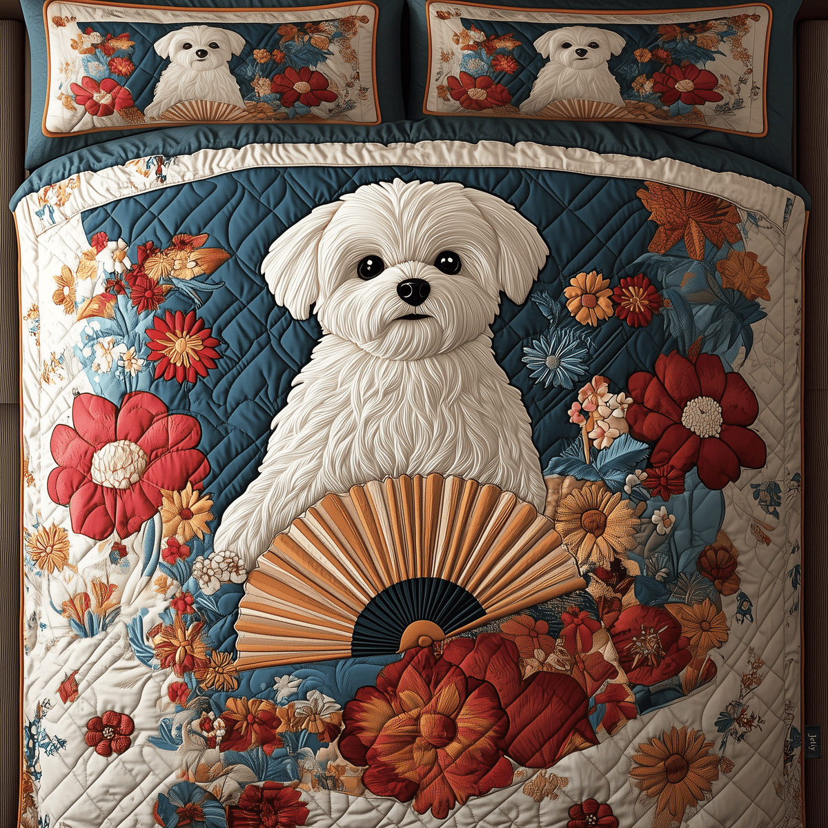 Maltese Dog 3 Piece Quilted Bedding Set Gift For Dog Lovers