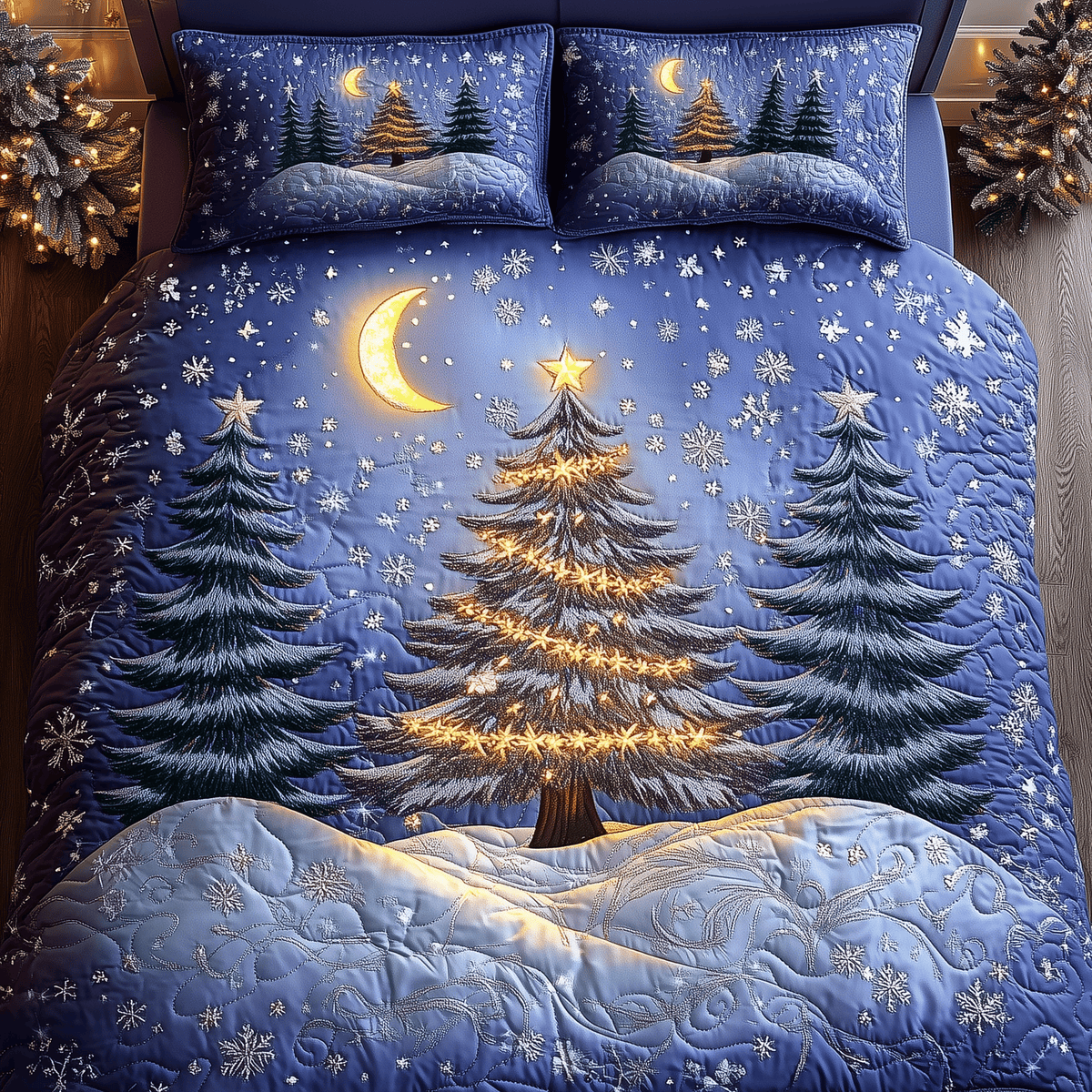 Tree 3 Piece Quilted Bedding Set Christmas Gift For Holiday Decor Lovers