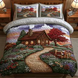 Sunset Serenity Homestead 3 Piece Quilted Bedding Set Gift For Nature Lovers