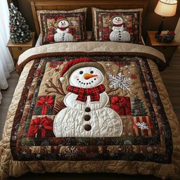 Frosty Friends 3 Piece Quilted Bedding Set Gift For Holiday Decor Lovers