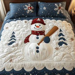 Baseball Snowman 3 Piece Quilted Bedding Set Gift For Sports Fans
