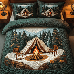 Peaceful Camping Life 3 Piece Quilted Bedding Set Gift For Campers