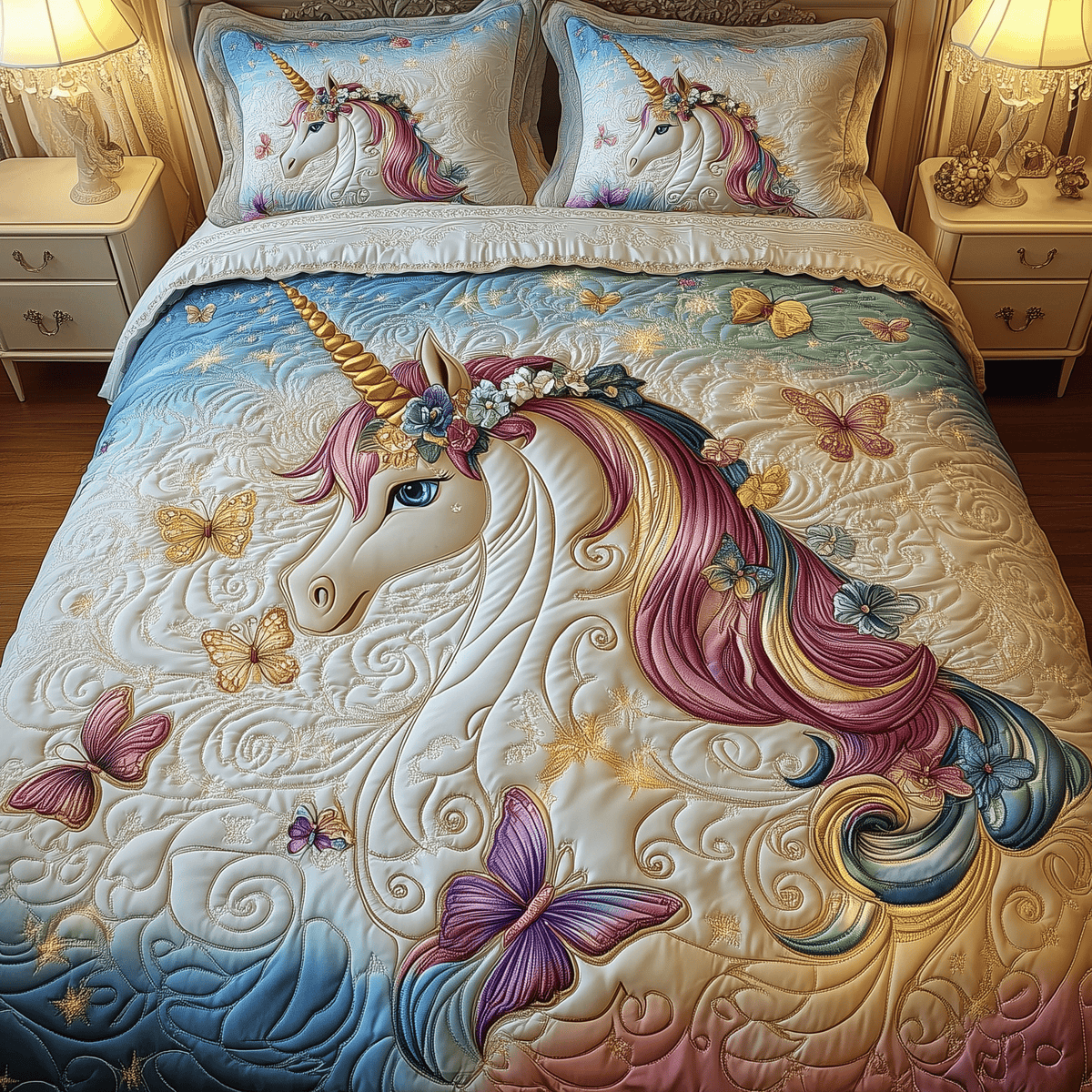 Dreamlight Unicorn 3 Piece Quilted Bedding Set Gift For Holiday Decor Lovers