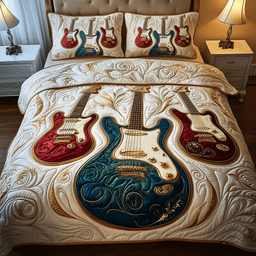 Elegant Guitar 3 Piece Quilted Bedding Set Gift For Music Lovers