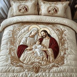 Nativity 3 Piece Quilted Bedding Set Gift For Christians