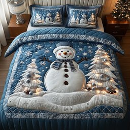 Frosty Friends 3 Piece Quilted Bedding Set Gift For Holiday Decor Lovers