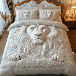 Majestic Lion 3 Piece Quilted Bedding Set Gift For Lion Lovers