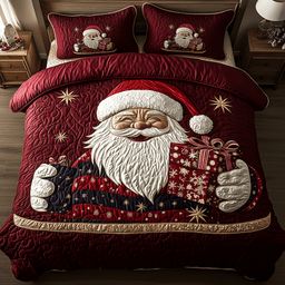 Santa Claus 3 Piece Quilted Bedding Set Christmas Gift For Holiday Decor Lovers
