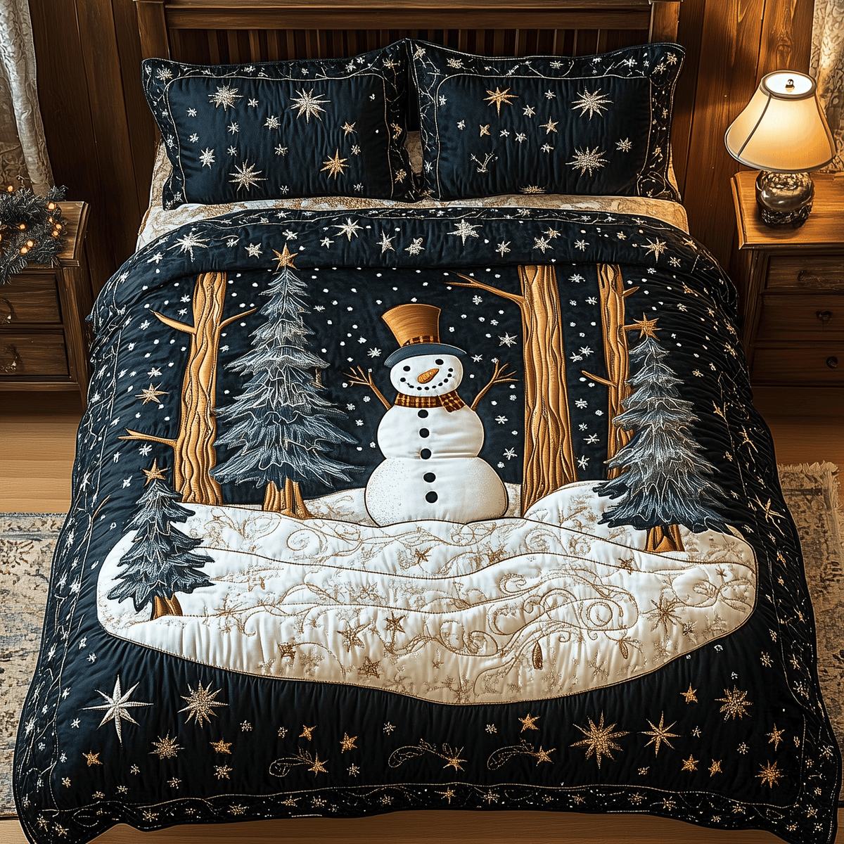 Winter Wonderland 3 Piece Quilted Bedding Set Christmas Gift For Holiday Decor Lovers