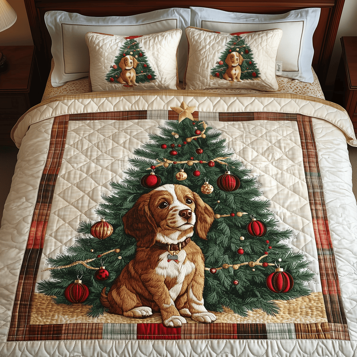 Spaniel Dog 3 Piece Quilted Bedding Set Gift For Dog Lovers