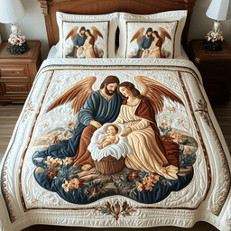 Nativity 3 Piece Quilted Bedding Set Gift For Christians