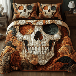 Mystique Skull 3 Piece Quilted Bedding Set Gift For Gothic Decor Lovers