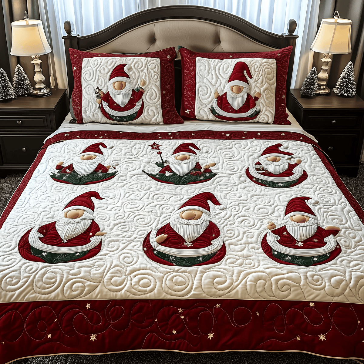 Gnomes 3 Piece Quilted Bedding Set Christmas Gift For Holiday Decor Lovers
