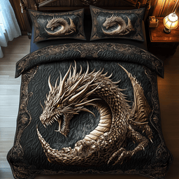 Majestic Dragon 3 Piece Quilted Bedding Set Gift For Fantasy Lovers