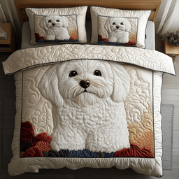 Adorable Bichon Frise Dog 3 Piece Quilted Bedding Set Gift For Dog Lovers
