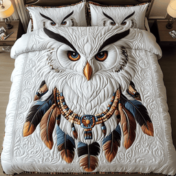 Native American Owl 3 Piece Quilted Bedding Set Gift For Bird Lovers