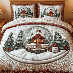 Snow Globe 3 Piece Quilted Bedding Set Christmas Gift For Holiday Decor Lovers