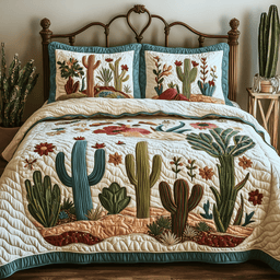 Cactus Festival 3 Piece Quilted Bedding Set Gift For Home Decor Lovers