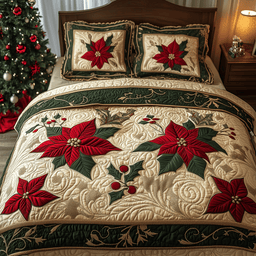 Festive Floral Dream 3 Piece Quilted Bedding Set Christmas Gift For Flower Lovers
