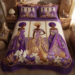 Golden Queens 3 Piece Quilted Bedding Set Gift For African American Heritage Lovers