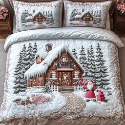 Whimsical Cabin 3 Piece Quilted Bedding Set Gift For Holiday Decor Lovers