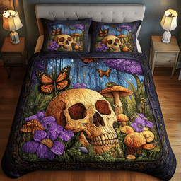 Dreamland Skull 3 Piece Quilted Bedding Set Gift For Gothic Decor Lovers