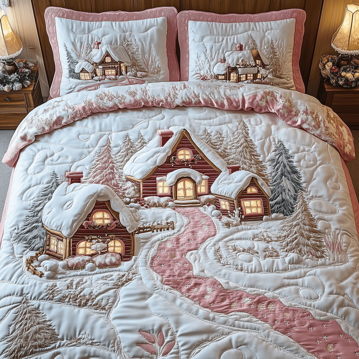 Whimsical Winter 3 Piece Quilted Bedding Set Christmas Gift For Holiday Decor Lovers