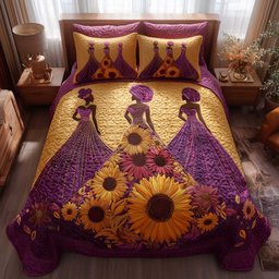 Golden Queens 3 Piece Quilted Bedding Set Gift For African American Heritage Lovers