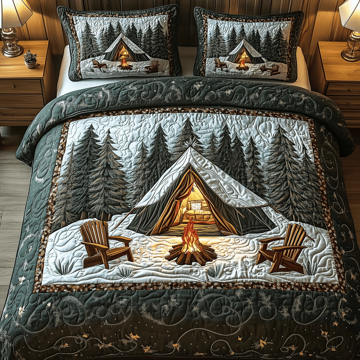 Peaceful Camping Life 3 Piece Quilted Bedding Set Gift For Campers