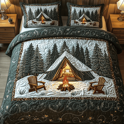 Peaceful Camping Life 3 Piece Quilted Bedding Set Gift For Campers