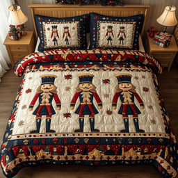 Nutcracker 3 Piece Quilted Bedding Set Christmas Gift For Holiday Decor Lovers
