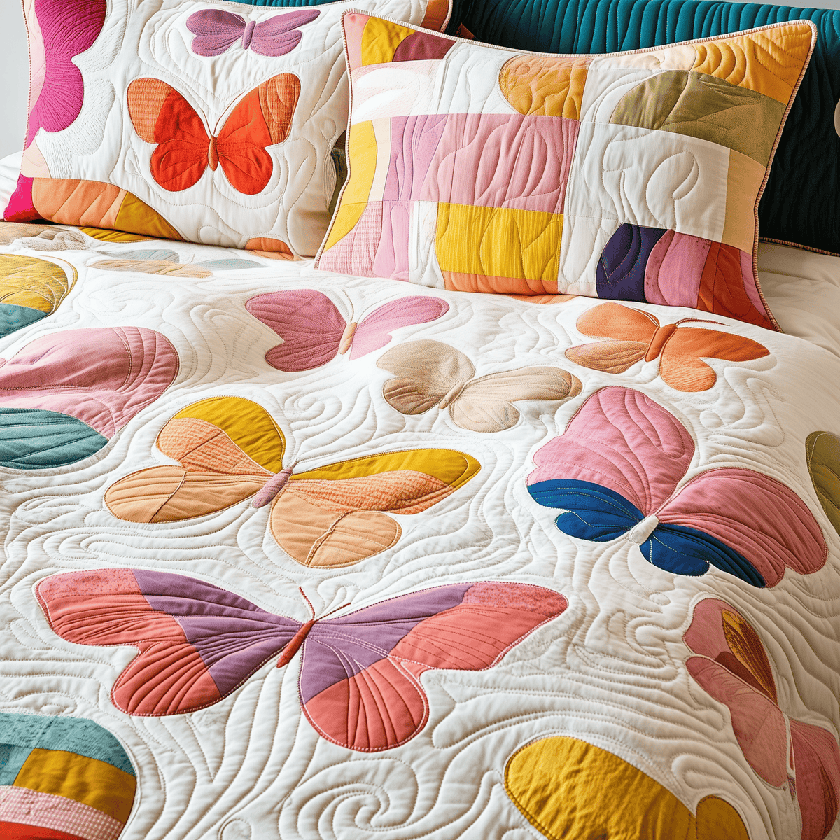 Butterfly 3 Piece Quilted Bedding Set Gift For Butterfly Lovers