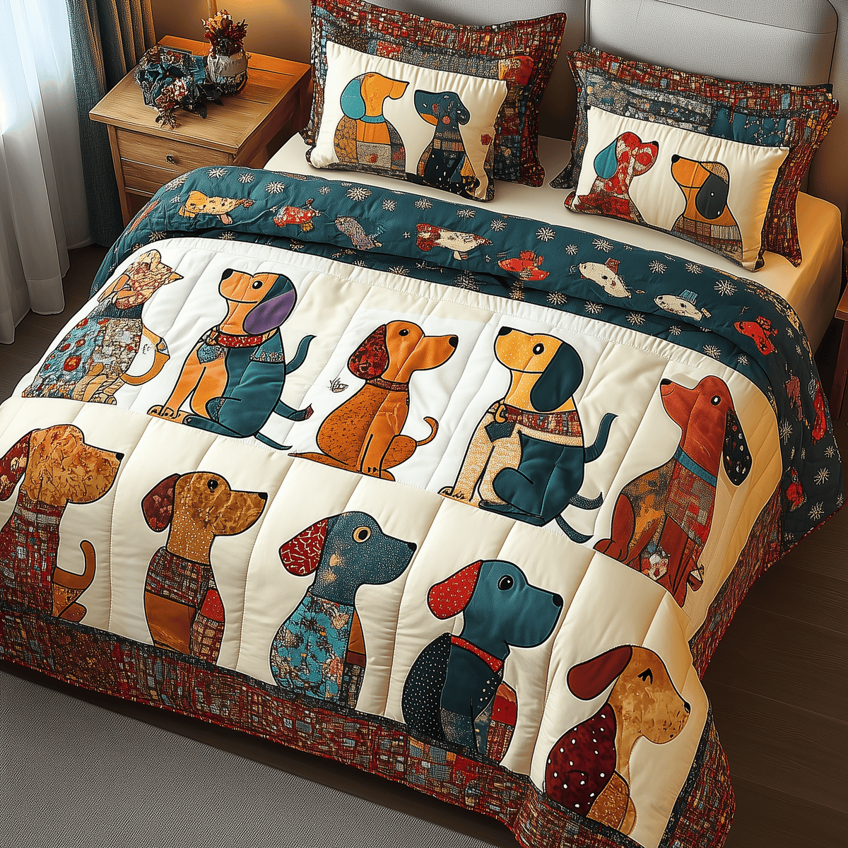 Dachshund Dog 3 Piece Quilted Bedding Set Gift For Dog Lovers