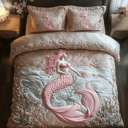Elegant Mermaid 3 Piece Quilted Bedding Set Gift For Beach Lovers