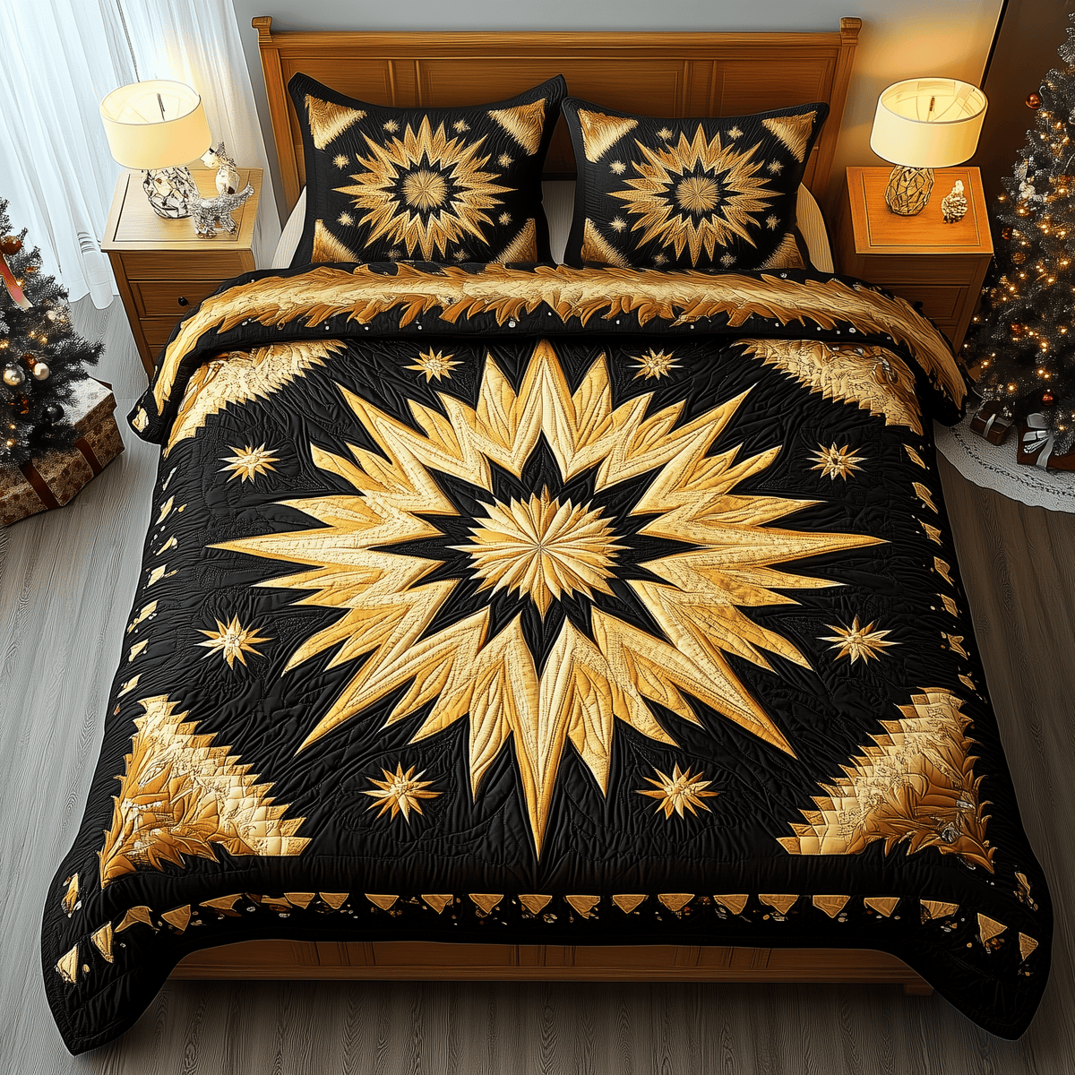 Native American 3 Piece Quilted Bedding Set Gift For Home Decor Lovers