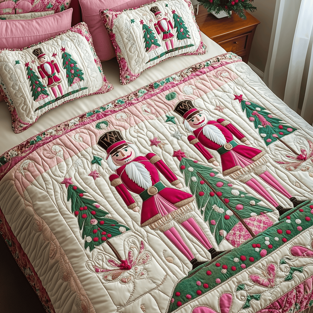 Nutcracker 3 Piece Quilted Bedding Set Christmas Gift For Holiday Decor Lovers