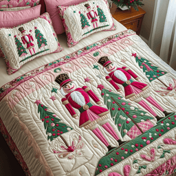 Nutcracker 3 Piece Quilted Bedding Set Christmas Gift For Holiday Decor Lovers