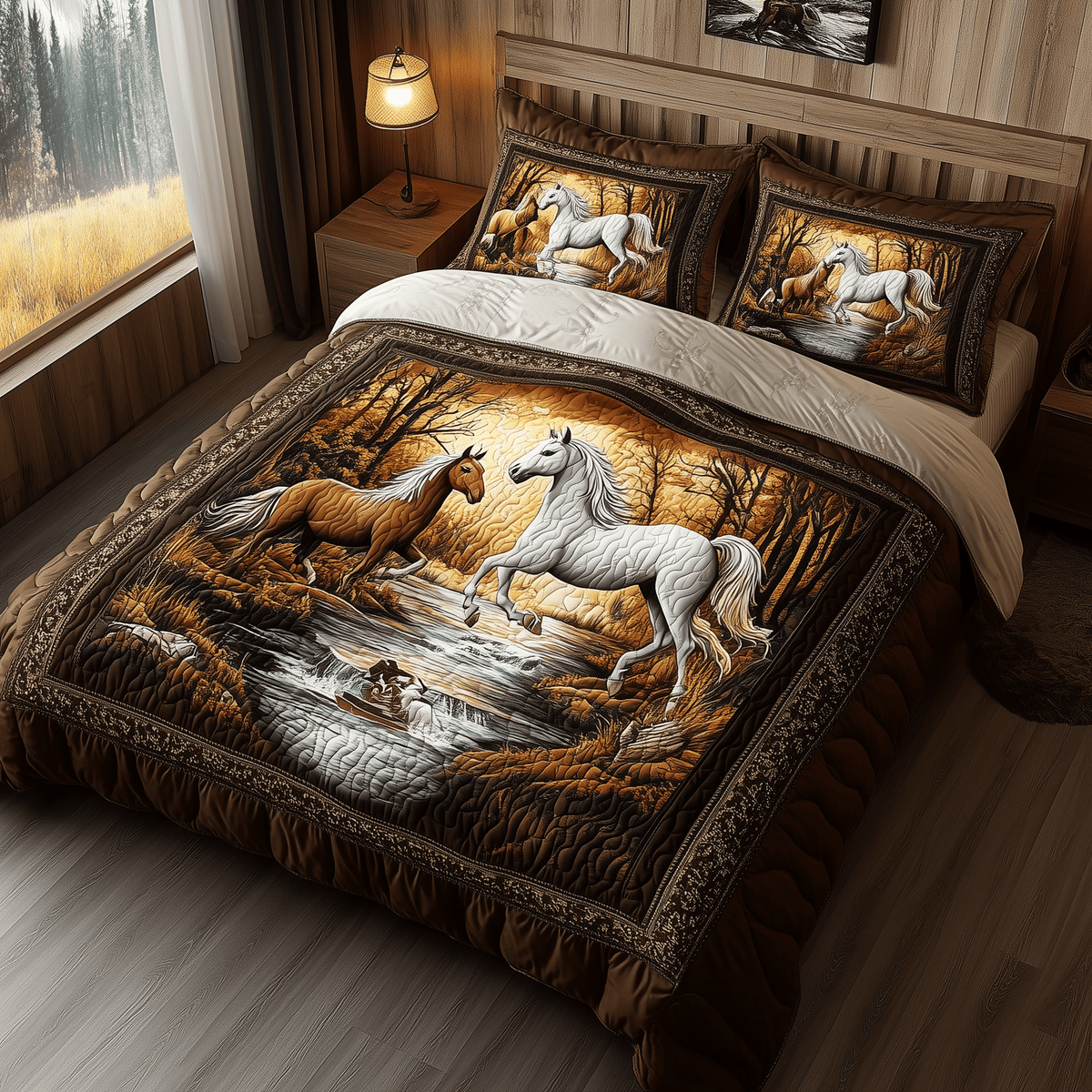Beachside Runners Horse 3 Piece Quilted Bedding Set Gift For Horse Lovers