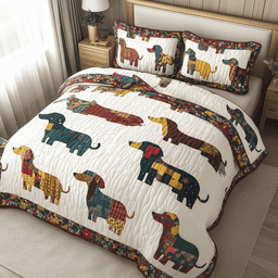 Dachshund Dog 3 Piece Quilted Bedding Set Gift For Dog Lovers