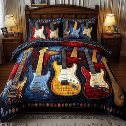 Guitar 3 Piece Quilted Bedding Set Gift For Music Lovers