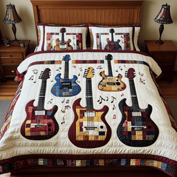 Guitars 3 Piece Quilted Bedding Set Gift For Music Lovers