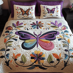 Butterfly 3 Piece Quilted Bedding Set Gift For Butterfly Lovers