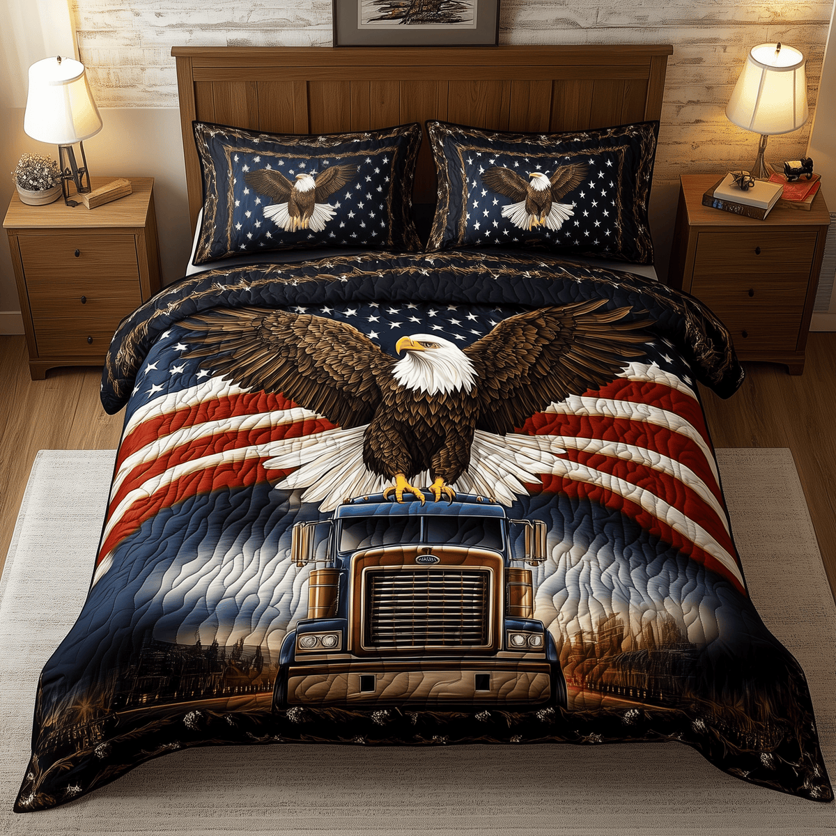 Eagle of Freedom 3 Piece Quilted Bedding Set Gift For Home Decor Lovers