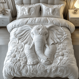 Elegant Elephant 3 Piece Quilted Bedding Set Gift For Elephant Lovers